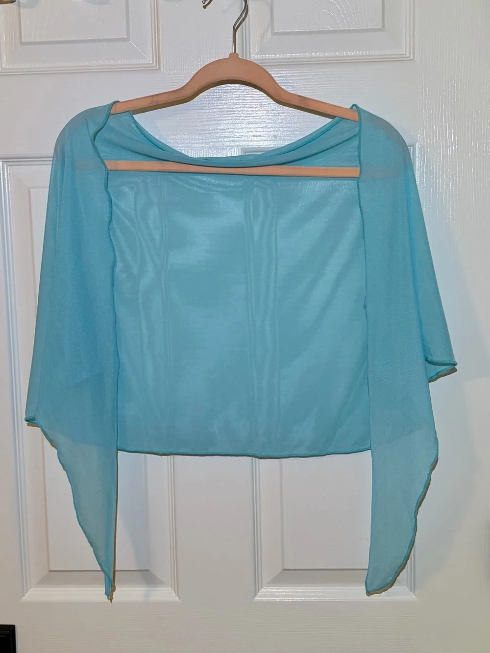 68” Wide Light Blue Sheer Bolero Shrug Wrap Pareo Scarf Sarong Cover Up. OS